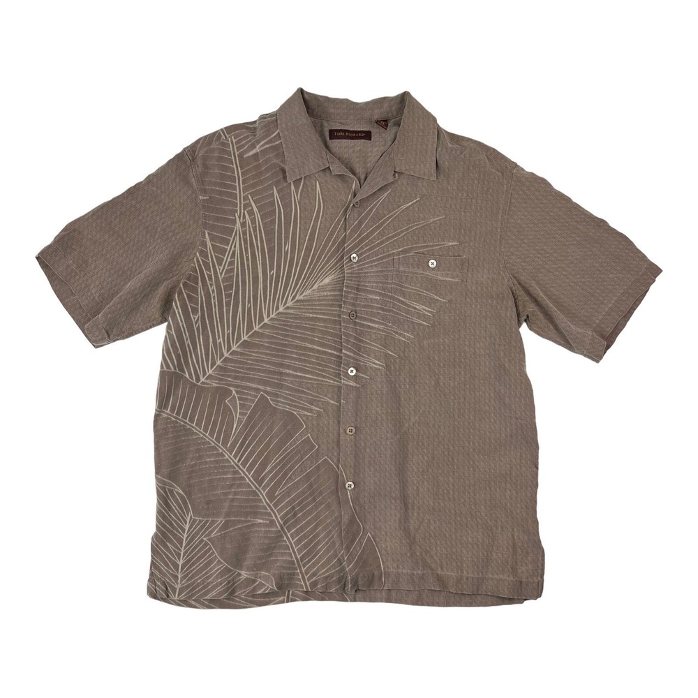 Tori Richard Brown w/ Leaf Print S/S Silk Button Up Mens Size XL